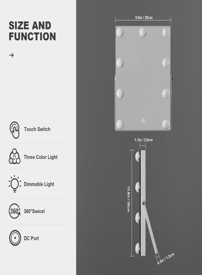 Hasipu مرآة زينة هاسيبُو بإضاءة، مرآة هوليوود 9.8 بوصة × 13.8 بوصة، مرآة مكياج مزودة بـ 9 مصابيح قابلة للتعتيم، تعمل باللمس الذكي، 3 ألوان قابلة للتعتيم، دوران 360 درجة، لون أبيض - Image 4